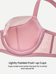 LUVLETTE Underwire Lightly Lined Rose Color Mesh Lace Push-Up Support Sheer Minimizer Lingerie Bra - Rusty Rose - View 9