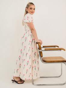 Ximena Robles Ximena Robles Elegant Tulip Floral Print Summer Long Dress With Premium Quality And Graceful Elegant Vacation - Multicolor - View 6