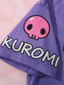 HELLO KITTY AND FRIENDS | SHEIN Set Kaos dan Celana Pendek Bergambar Kartun untuk Anak Perempuan Remaja - Purple - View 7