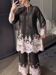 Modelyn 春夏女款V領刺繡時尚寬鬆兩件套 - 彩色 - 查看 7