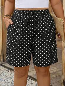 Comfylo Plus Size Women's Polka Dot Wide Leg Casual Loose Shorts Black Shorts Wide Leg Shorts Elastic Waist Shorts Black Skirt Shorts Casual Shorts Elastic Waist Shorts, Women's Autumn Clothing - Multicolor - View 2