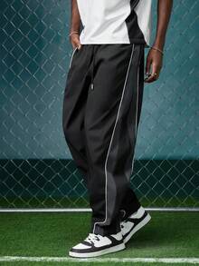 EVRINFINITE 1pc Men's Casual Sweatpants, Fashionable And Versatile For Autumn/Winter, Suitable For Sports, Work, Outdoor Activities, Jogging, Commuting, Loose And Straight-Leg Design - Black - View 7