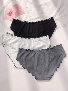PetitDoll Bragas de triángulo para mujer cómodas y transpirables con borde de volantes, paquete de combinación de tres colores - Multicolor - Ver 2