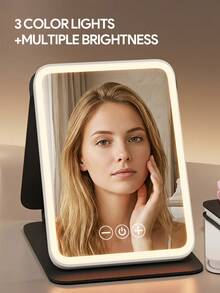 JMMO Portable Foldable LED Makeup Mirror, Dimmable Light Travel Cosmetic Mirror With PU Leather Cover, Back To School Essential - Multicolor - View 2