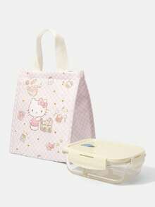 HELLO KITTY AND FRIENDS | SHEIN 粉色格紋印花便當袋，可愛角色印花保溫食物袋 - 卡通-2 - 查看 2