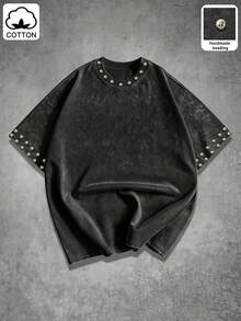 Manfinity EMRG Kaos Pria Kasual Sehari-hari Gaya INS Remaja Street Vintage Distressed Washed - Hitam - View 8