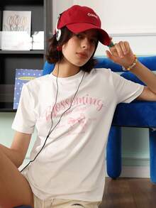 Chillnights Women's Letter Print Casual Daily Home Short Sleeve Pajama Top - White - View 4