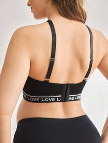 Moonlight&Mama Letter Webbing Black Plus Size Maternity Nursing Bra Comfortable 1pc Summer Sexy - Black - View 2
