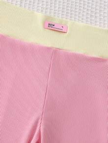 2pcs/Set Tween Girls Light Pink Ribbed Camisole+Low-Waist Casual Pants,Contrast Trim Vintage Summer Casual Outfits For Daily Wear,Outings&Photo Shoots - Pink - View 6
