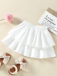 SHEIN 少女清新荷葉邊層次裙，可愛易搭配，舒適適合春夏日常穿著、戶外活動與校園秋季穿搭 - 白色 - 查看 4