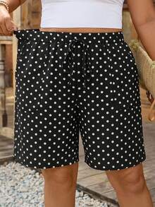 Comfylo Plus Size Women's Polka Dot Wide Leg Casual Loose Shorts Black Shorts Wide Leg Shorts Elastic Waist Shorts Black Skirt Shorts Casual Shorts Elastic Waist Shorts, Women's Autumn Clothing - Multicolor - View 4