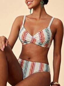 Travachic Women's Summer Beach Colorblock Ruched Sexy Bikini & Triangle Bottom Two-Piece Swimsuit Set - Multicolor - View 3