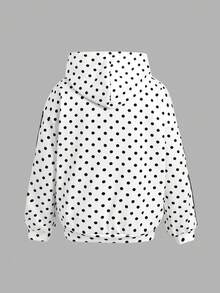 SHEIN 青少年女孩黑白波點印花膠帶裝飾運動衫，秋季上學穿著套頭衫 - 黑與白 - 查看 6