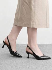 CUCCOO BIZCHIC 女款黑色尖頭小貓跟性感時尚後扣高跟單鞋，適合日常通勤、休閒、工作，聖誕適用 - 黑色 - 查看 4