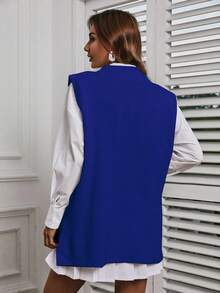 EURMUSE Solid Color Knit Vest With Split Hem - Royal Blue - View 2
