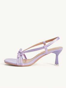 CUCCOO CHICEST Purple Bow Square Toe High Heel Sandals Women's, Mesh Strap Slingback Stiletto Strap Summer Fairy Shoes - Purple - View 5