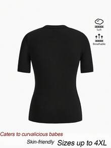 SHEIN BASICS Plus Size Casual Baggy Solid Color Short Sleeve T-Shirt Old Money Basic Back To School Going Out Formal Home Wear Summer Black - Black - View 7