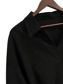 GlowEve CURVE Plus Size Women's V-Neck Pleated Fashion Blouse Fall - Black - View 4
