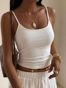DAZY Women's Solid Color Casual Versatile Camisole Tank Top For Daily Wear - White - View 4