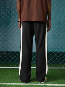EVRINFINITE Men's Loose Fit Straight Leg Casual Pants With Side Stripe And Drawstring Waist, Fall - Black - View 2