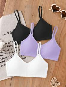 SHEIN Tween Girl Tween Girl 3pcs Tween Girls' Simple Basic V-Neck Padded & Breathable Lingerie Set White - Multicolor - View 1