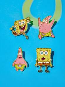 SpongeBob SquarePants | Joivida 2件組可愛卡通角色金屬徽章套組，適合裝飾衣物、包包、背包，男女皆宜，情人節、母親節、生日或週年紀念的甜蜜禮物 - 2pcs - 查看 1