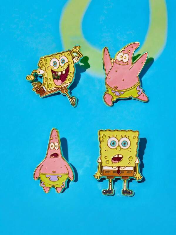 SpongeBob SquarePants | Joivida かわいいキャラクターメタルバッジセット2個入り、服、バッグ、リュックなどに最適、男女兼用、バレンタインデー、母の日、誕生日、記念日のプレゼントにぴったり