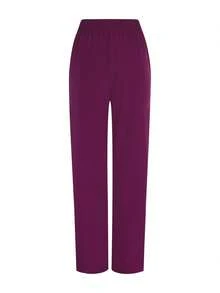 TaskEZ Solid Color Patchwork V-Neck Short Sleeve Top And Pants Scrub Uniform Set - Red Violet - View 8