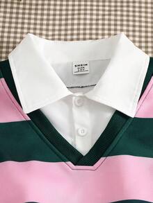 Genkimix Kids 休閒街頭風 2-in-1 衛衣 青少年女孩秋季服飾 亮粉色條紋印花長袖 白色小馬圖案 返校穿搭 女孩 - 彩色 - 查看 6