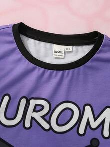 HELLO KITTY AND FRIENDS | SHEIN Set Kaos dan Celana Pendek Bergambar Kartun untuk Anak Perempuan Remaja - Purple - View 3