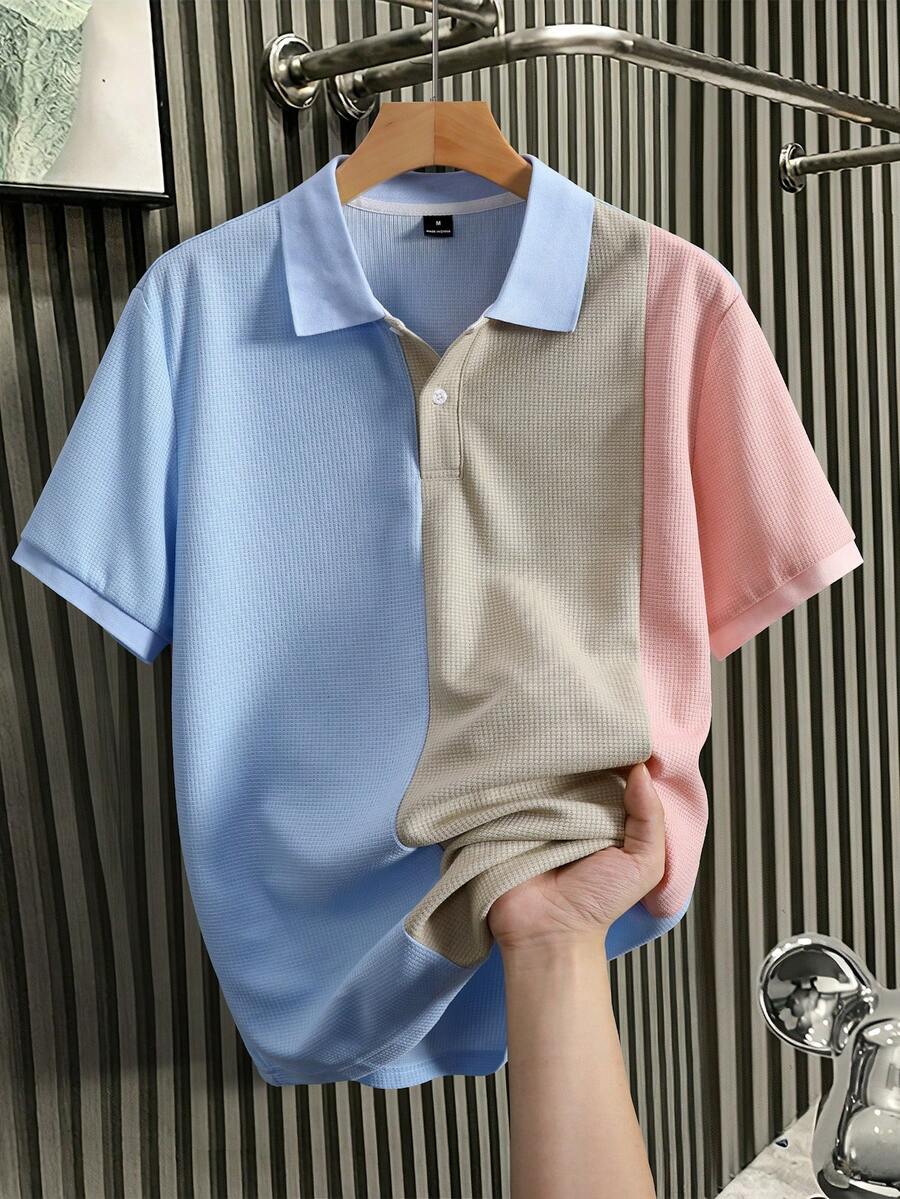 Manfinity CasualCool 男士多色拼接休閒 Polo 衫 - 彩色 - 查看 1