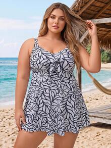 SHEIN CURVE+ Set Bikini Tank Top 2 Potong Ukuran Plus Seksi Terbaru Musim Panas 2026 dengan Motif Cetak untuk Liburan Pantai - MultiWarna - View 4