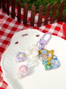 Strawberry Shortcake X SHEIN 1PC Purple Cartoon Flower Pearl Short Chain Car Keychain Pendant Bag Decoration - Multicolor - View 1