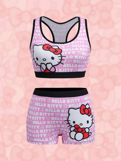 HELLO KITTY AND FRIENDS | SHEIN 女款卡通字母印花內衣套裝
