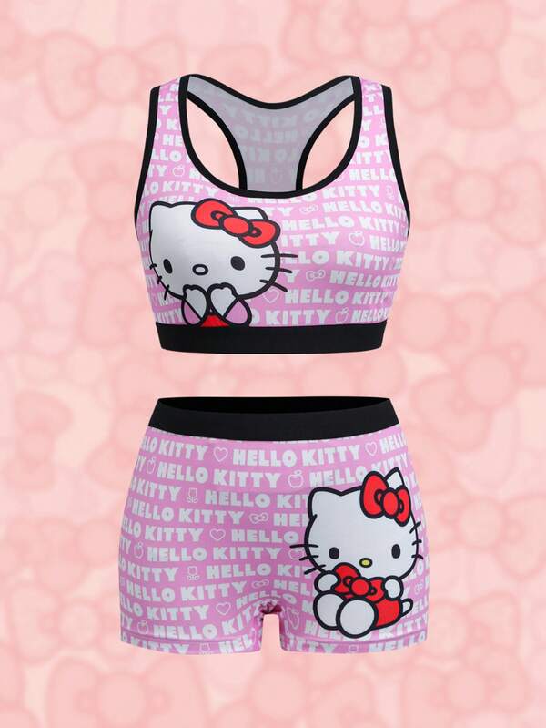 HELLO KITTY AND FRIENDS | SHEIN Women's Cartoon Letter Print Lingerie Set