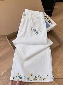 GlowEve 女款夏季花卉刺繡牛仔褲 - 白色 - 查看 2