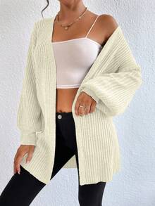 EURMUSE Casual Solid Color Loose Batwing Cardigan - White - View 3