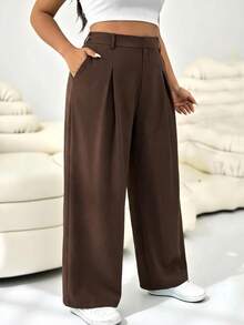 Comfortcana Plus Size Women's Casual Brown Suit Pants, Suitable For Outings And Commuting - Brown - View 5