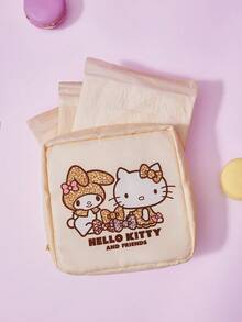 HELLO KITTY AND FRIENDS | Joivida HELLO 1個粉紅色衛生棉收納袋，可愛卡通印花聚酯纖維收納包，輕便便攜女性衛生用品收納盒，適合女孩與女性，適用於學校、旅行及日常攜帶 - 淡黃色 - 查看 2