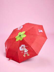 Strawberry Shortcake X SHEIN 復古紅色草莓造型三折遮陽傘，全表面UV防曬塗層，卡通印花，便攜式雨傘陽傘，適合購物與短途出行 - 紅色 - 查看 3