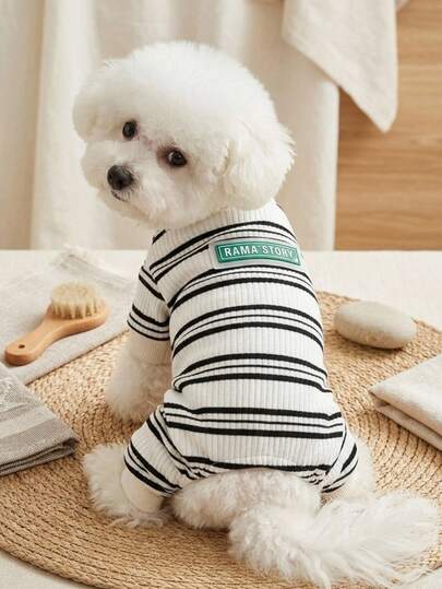 PETSIN 1pc Pet Black And White Striped Comfortable Four Legged Home Clothes Jumpsuit, Cat And Dog Universal Casual Pajamas Can Be Worn All Year Round