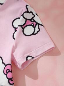HELLO KITTY AND FRIENDS | SHEIN Gaun Kasual Lengan Pendek Leher Bulat Motif Kartun untuk Anak Perempuan - Berwarna merah muda - View 6