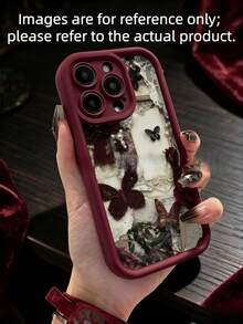 Wine Red Butterfly Cream Texture Case For 17/16/15 – Soft Silicone Fashion Cover, Shockproof Protection - Multicolor - View 2