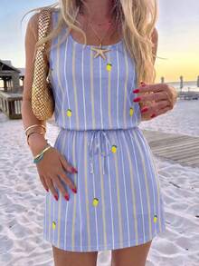 SHEIN LUNE Women's Casual Printed Short Dress Suitable For Spring And Summer - Multicolor - View 1