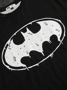 BATMAN X SHEIN 男士蝙蝠印花圆领休闲背心 - 黑色 - 查看 3