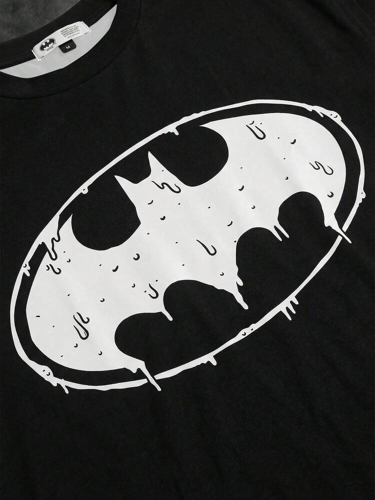 BATMAN X SHEIN 男士蝙蝠印花圆领休闲背心 - 黑色 - 查看 3