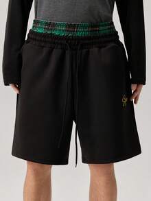 Men's Letter Print Drawstring Waist Casual Shorts - Grey - View 6