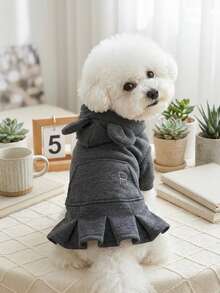PETSIN 1pc Pet Dark Gray Hooded Pleated Skirt, A Universal Clothing For Cats And Dogs, Suitable For Casual Daily Wear In Spring And Autumn Weather, And For Outdoor Walks - Dark Grey - View 4