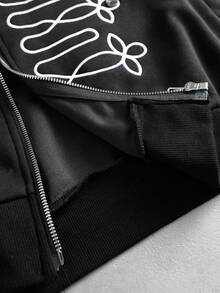 ROMWE MEN Street Life 男士連帽拉鍊休閒百搭日常長袖運動衫 - 黑色 - 查看 5
