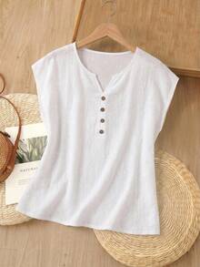 Rusticease Women's Casual Button-Up Textured Shirt For Summer Daily Wear - White - View 6